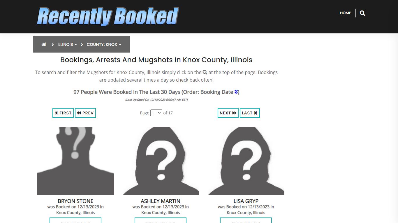 Recent bookings, Arrests, Mugshots in Knox County, Illinois